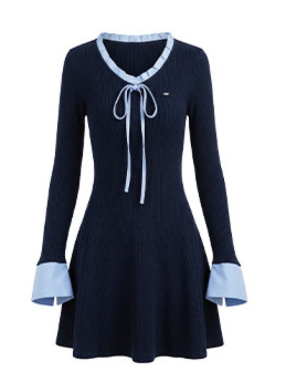 IT b+ab Colorblock Navy V-Neck Tie Waist Knit Dress Size M